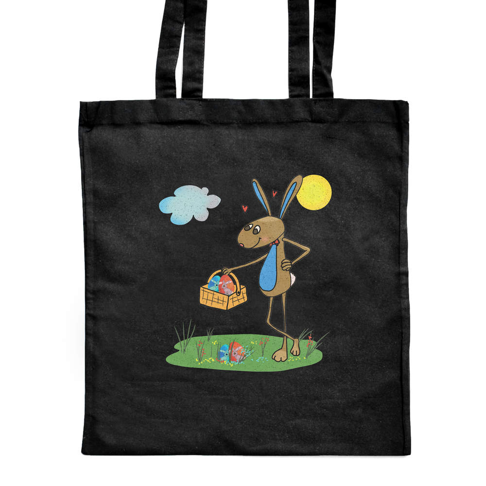 'Easter Bunny With Eggs' Classic Black Tote Shopper Bag (ZB00025321)