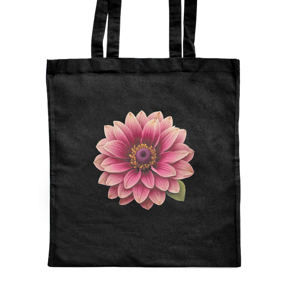 'Dahlia Flower' Reusable Shopping Tote Bag - Black - Reusable Shoulder Bag for Groceries, Work, Books and Travel (ZB00026009)