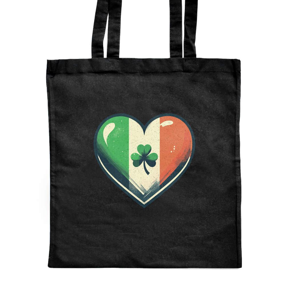 'Ireland Love Heart With Shamrock' Classic Black Tote Shopper Bag (ZB00026500)