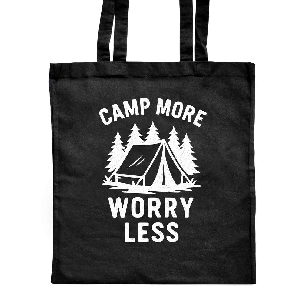 'Camp More Worry Less' Classic Black Tote Shopper Bag (ZB00026872)