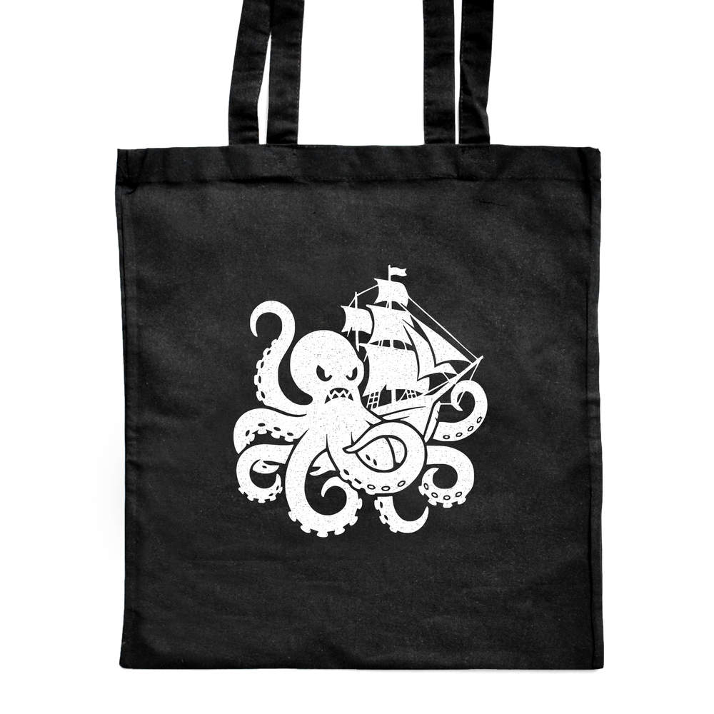 'Angry Octopus Attacking Ship' Classic Black Tote Shopper Bag (ZB00033528)