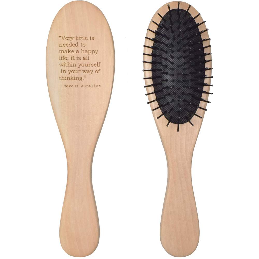 Happiness Quote By Marcus Aurelius Wooden Hair Brush / Comb (HA0